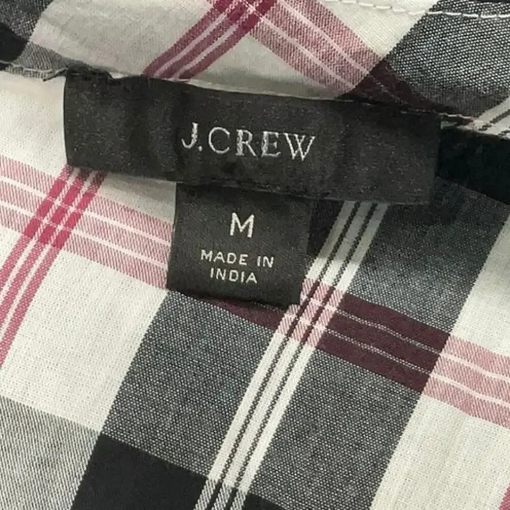 J.Crew Black, Red, White Plaid, Tie-Back, Long Sleeve Blouse Size Medium